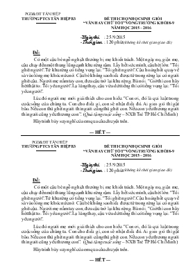 Đề thi chọn học sinh gioi văn hay chữ tốt vòng - Trường khối 8 - 9 - Năm học 2015  2016 - Trường THCS Tân Hiệp
